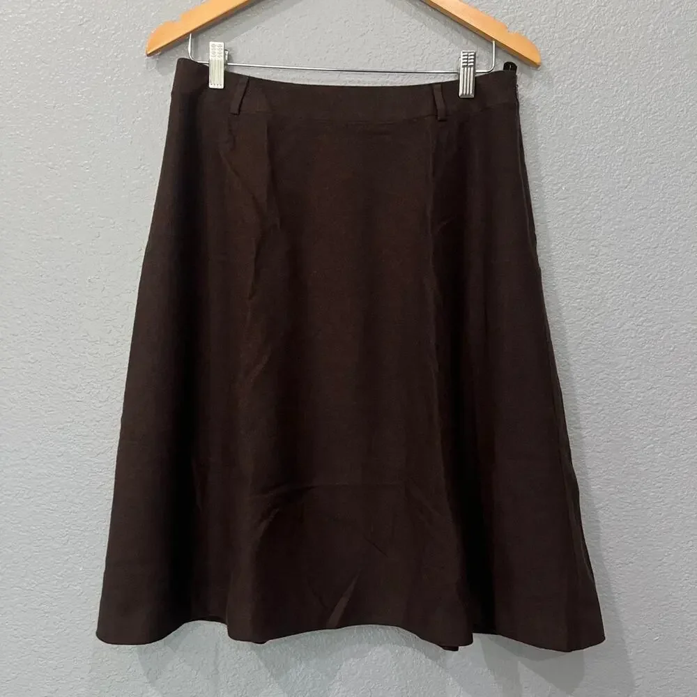 Talbots Brown Herringbone A-Line Midi Skirt | Size 12